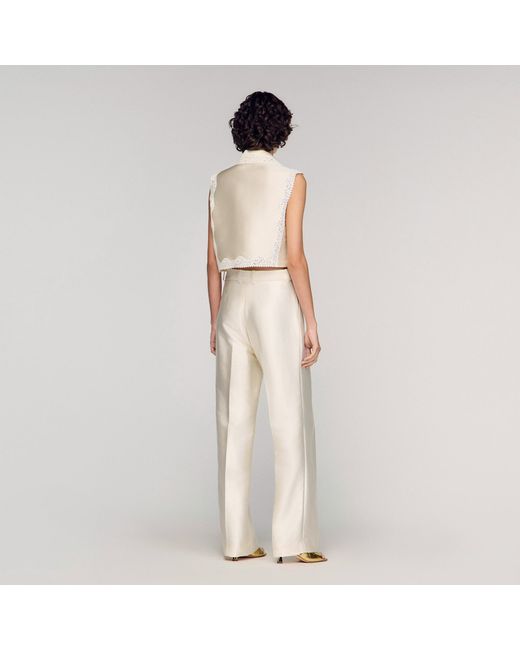 Sandro Natural Satin-Effect Trousers
