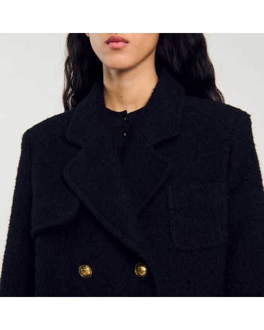 Sandro Blue Long Double-Breasted Coat