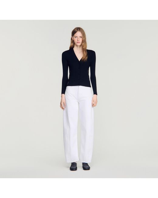 Sandro Blue Cardigan With Lace Panel