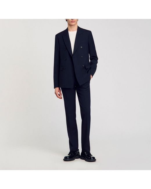 Sandro Blue Double-Breasted Suit Jacket for men