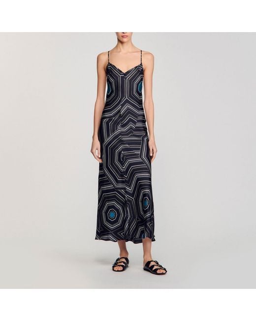 Sandro Blue Patterned Silk Maxi Dress