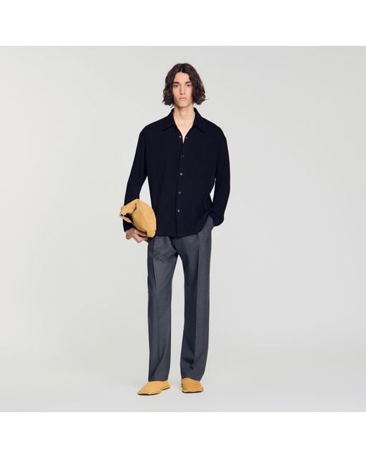 Sandro Blue Crinkled Loose-Fit Shirt for men