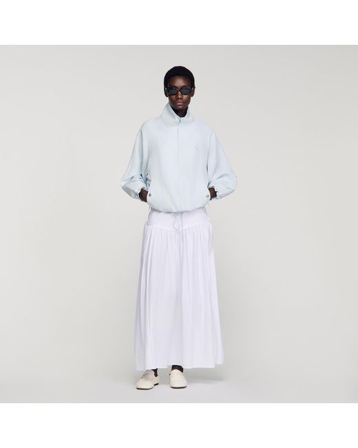 Sandro White Embroidered Collar Oversized Jacket