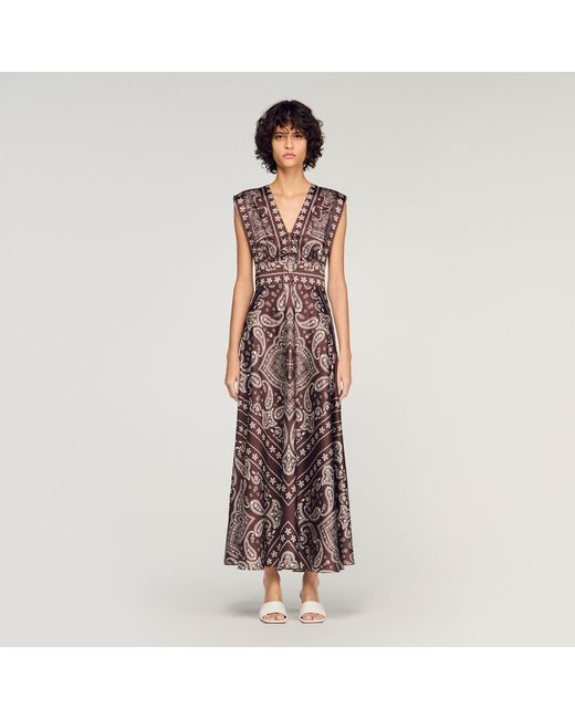 Sandro Multicolor Bandana-Print Maxi Dress
