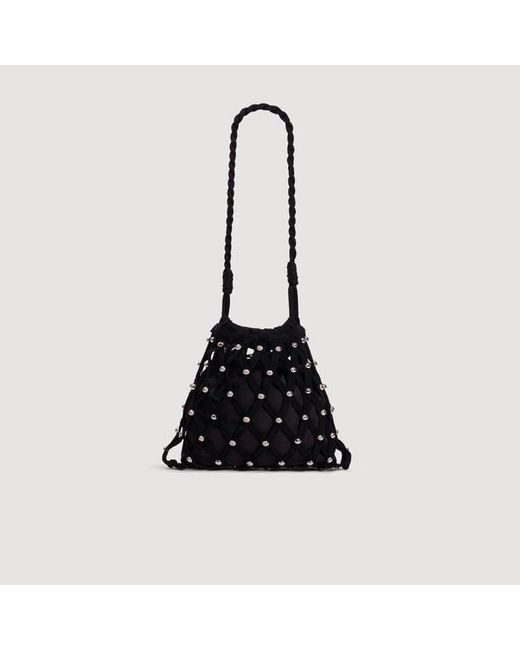 Sandro Black Studded Net Mesh Bag
