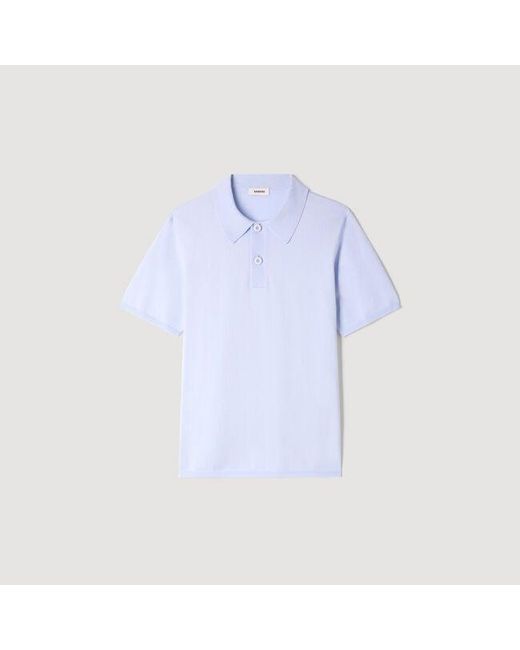 Sandro Blue Short-Sleeve Knitted Polo Shirt for men