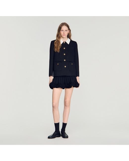 Sandro Blue Jacket With Removable Contrast Collar