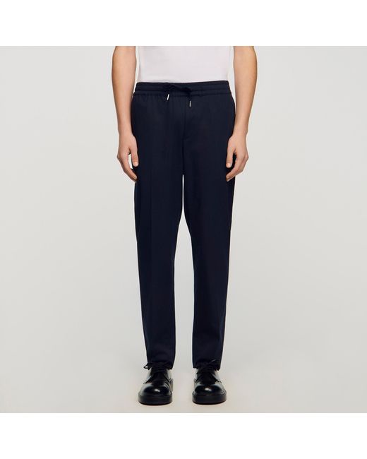 Sandro Blue Elasticated Straight-Leg Trousers for men