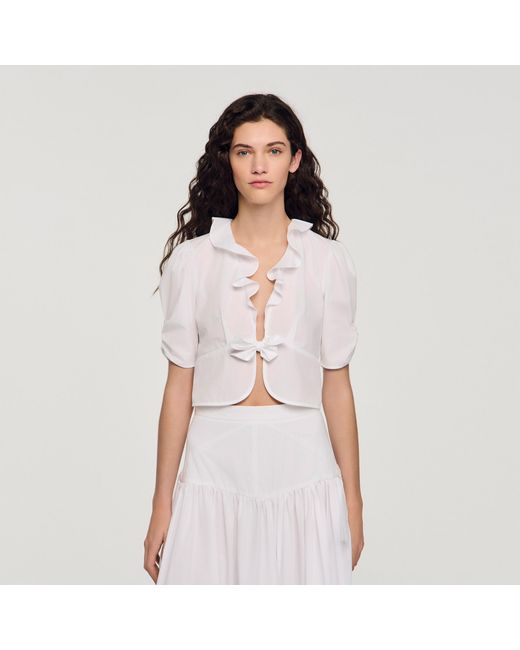 Sandro Pink Ruffled Crop Top