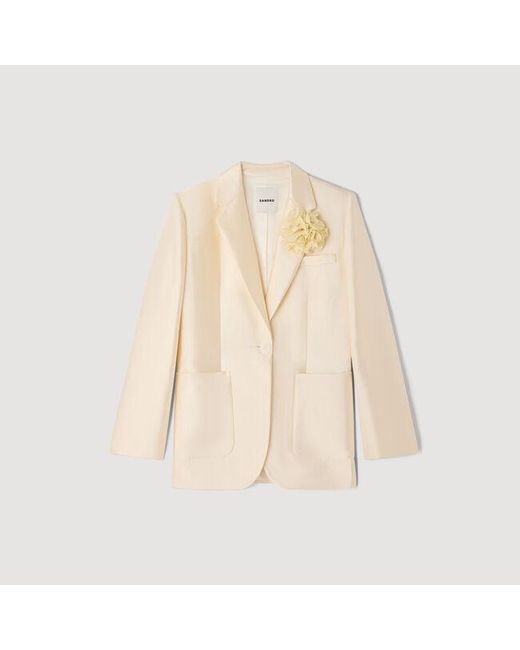 Sandro Natural Satin Jacket With Flower Detail