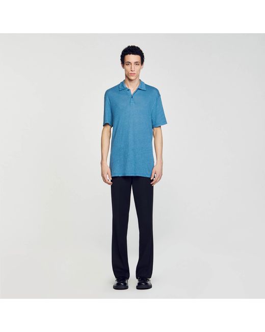 Sandro Blue Linen Polo Shirt for men