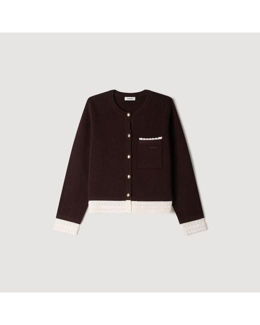 Sandro Blue Cardigan With Contrast Lace