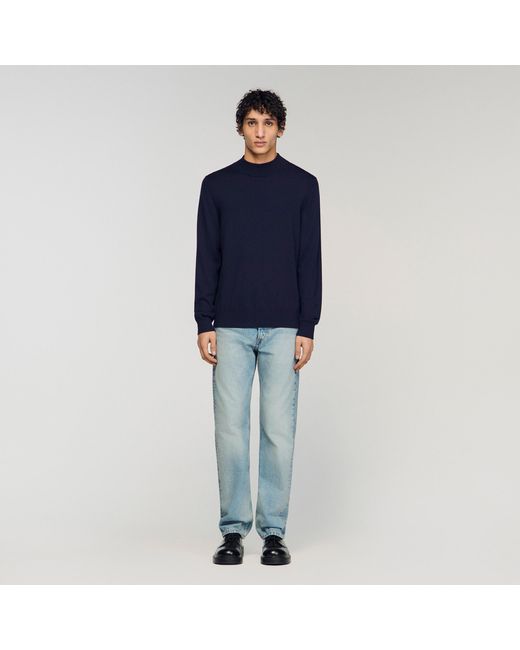 Sandro Blue Wool Jumper With High Neck for men