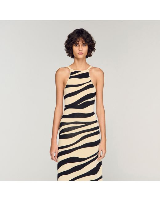 Sandro Metallic Zebra Print Knit Maxi Dress