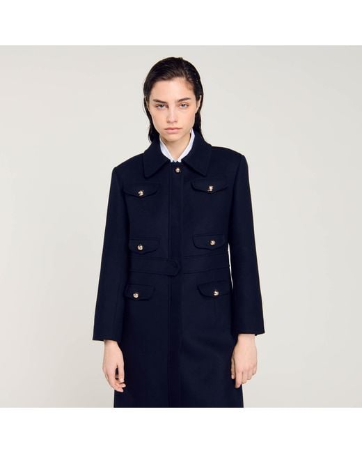 Sandro Blue Long Fitted Coat