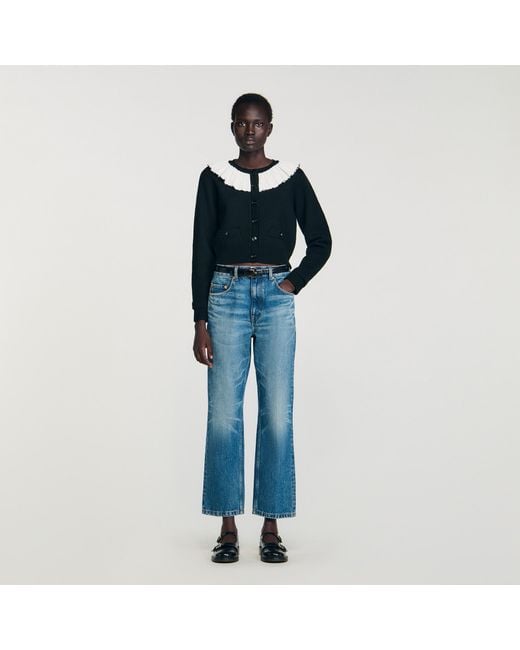 Sandro Blue Cardigan With Contrast Collar