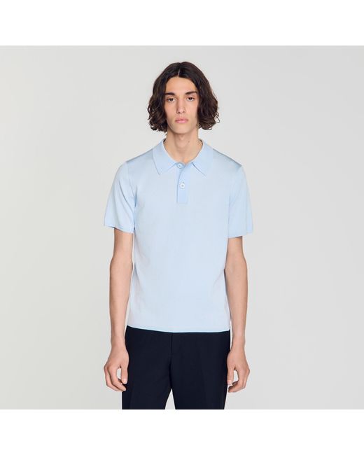 Sandro Blue Short-Sleeve Knitted Polo Shirt for men