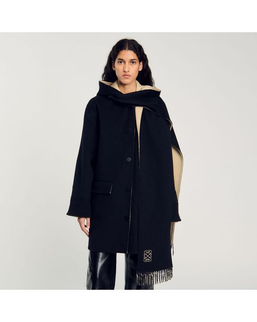 Sandro Blue Wool Coat With Scarf