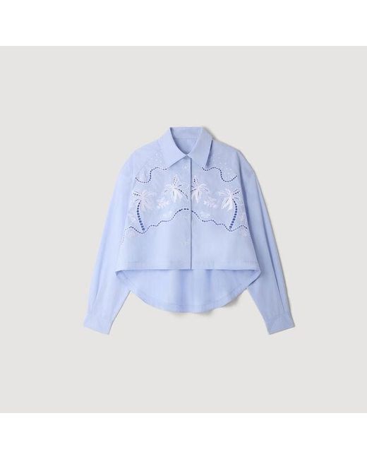 Sandro Blue Embroidered Cotton Shirt