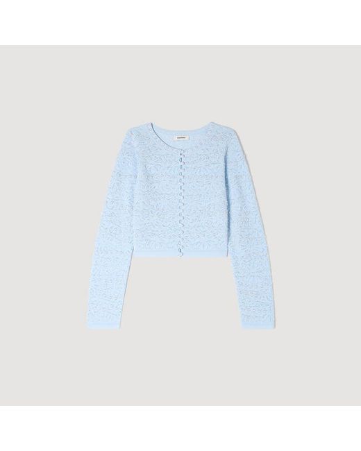 Sandro Blue Cropped Pearled Cardigan