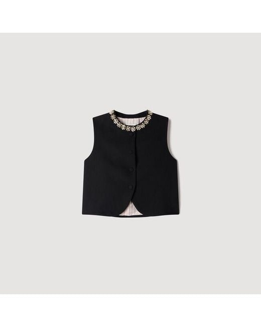 Sandro White Jacket With Jewelled Neckline
