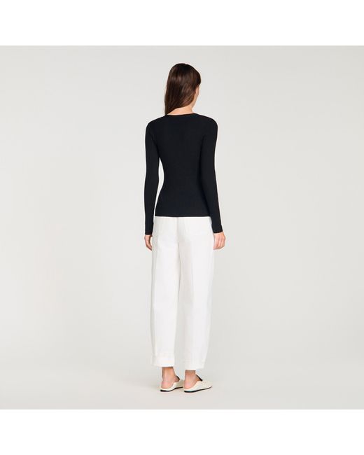 Sandro Black Ribbed Cardigan With Fancy Buttons