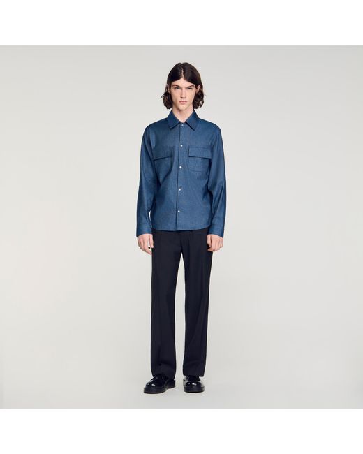 Sandro Blue Denim-Effect Cotton And Linen Shirt for men