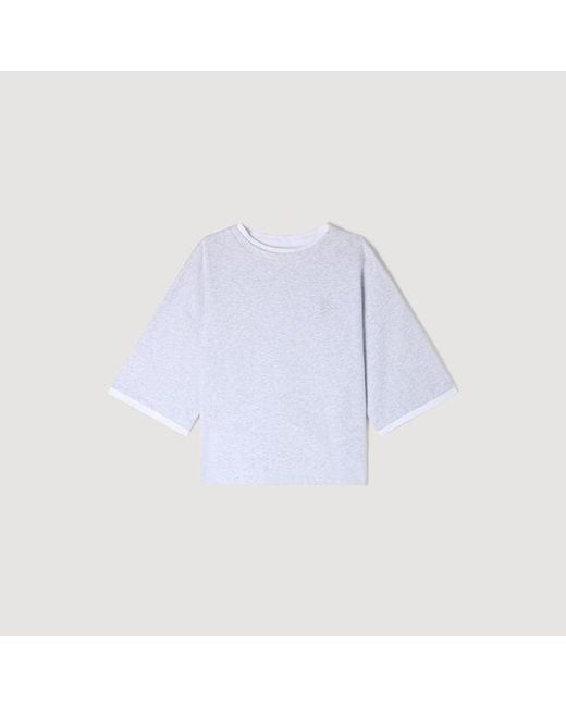 Sandro Blue Embroidered Logo Cotton T-Shirt
