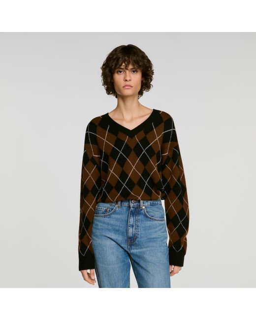Sandro Blue Rhinestone Argyle Jumper