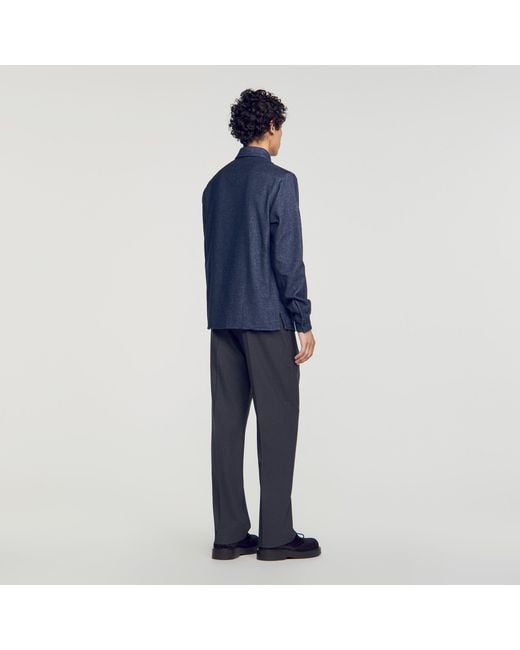 Sandro Blue Cotton Flannel Shirt for men