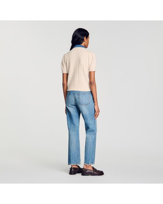 Sandro Blue Cardigan With Denim Collar