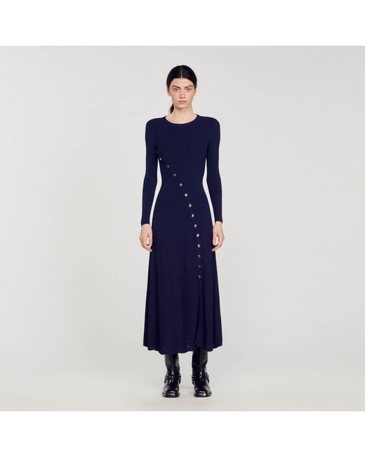 Sandro Blue Knit Midi Dress