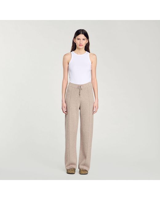 Sandro Natural Knit Rhinestone-Covered Trousers