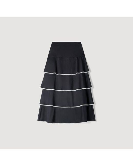 Sandro Blue Long Ruffled Rhinestone Skirt