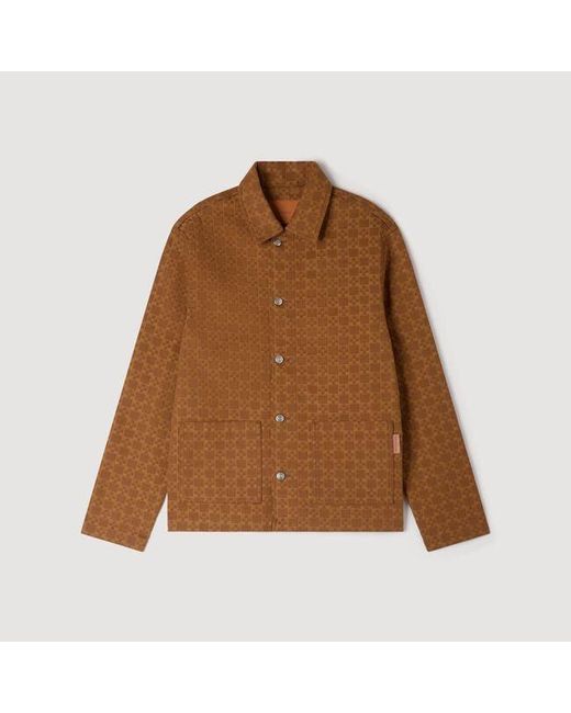 Sandro Brown Square Cross Denim Jacket for men