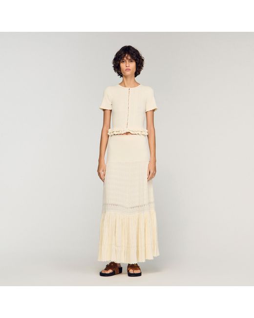 Sandro Natural Ruffled Knit Cardigan