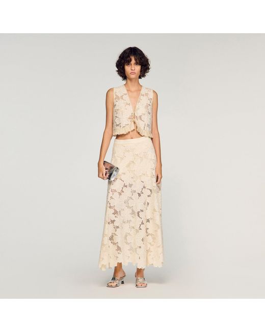 Sandro Natural Long Guipure Skirt