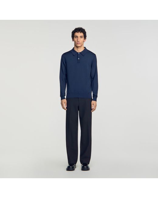 Sandro Blue Long-Sleeved Polo Shirt for men