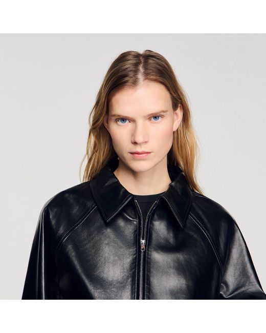 Sandro Blue Lamb Leather Jacket