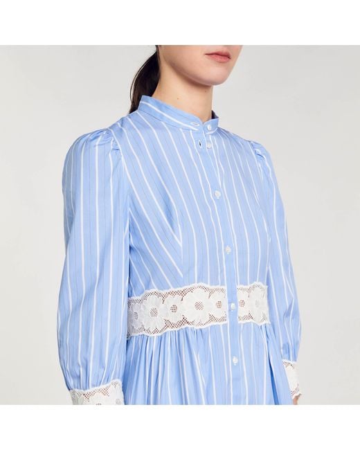 Sandro Blue Striped Cotton Maxi Dress