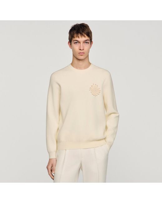 Sandro Natural Crochet Flower Knit Sweatshirt for men