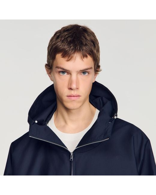 Sandro Blue Hooded Zip-Up Cotton Jacket for men