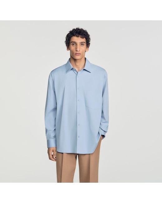 Sandro Blue Oversized Cotton Shirt for men
