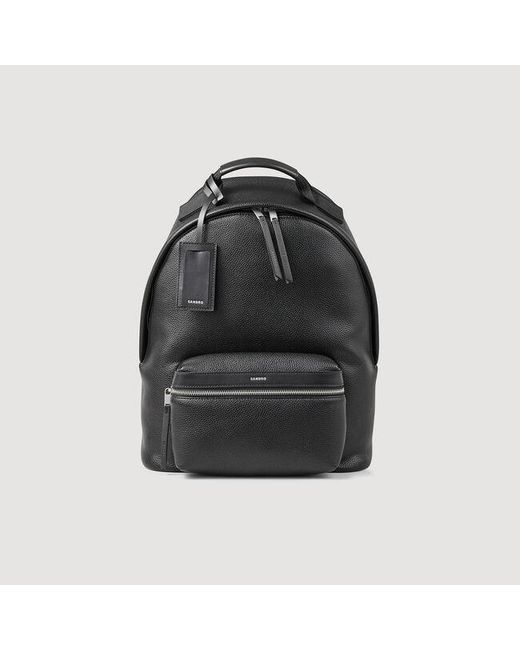 Sandro Black Coated Canvas Backpack for men