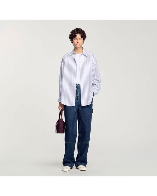 Sandro Blue Striped Rhinestone Shirt