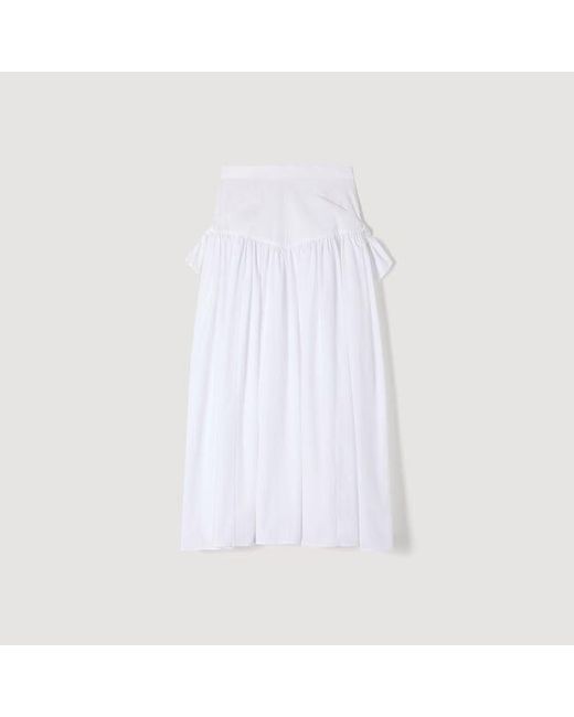 Sandro White Long Poplin Skirt With Ties