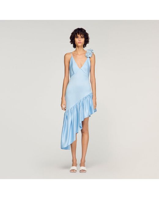 Sandro Blue Asymmetrical Ruffled Dress
