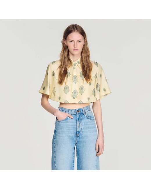 Sandro Blue Paisley Print Top With Removable Tie