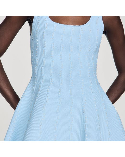 Sandro Blue Beaded Knit Short Dress