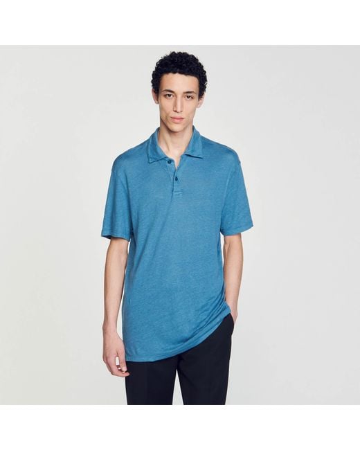 Sandro Blue Linen Polo Shirt for men